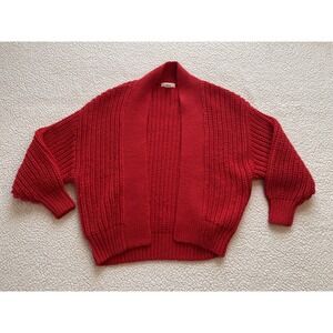 HM Red Chunky Knit Cardigan Sweater Womens XS Oversized Open Front Wool Blend